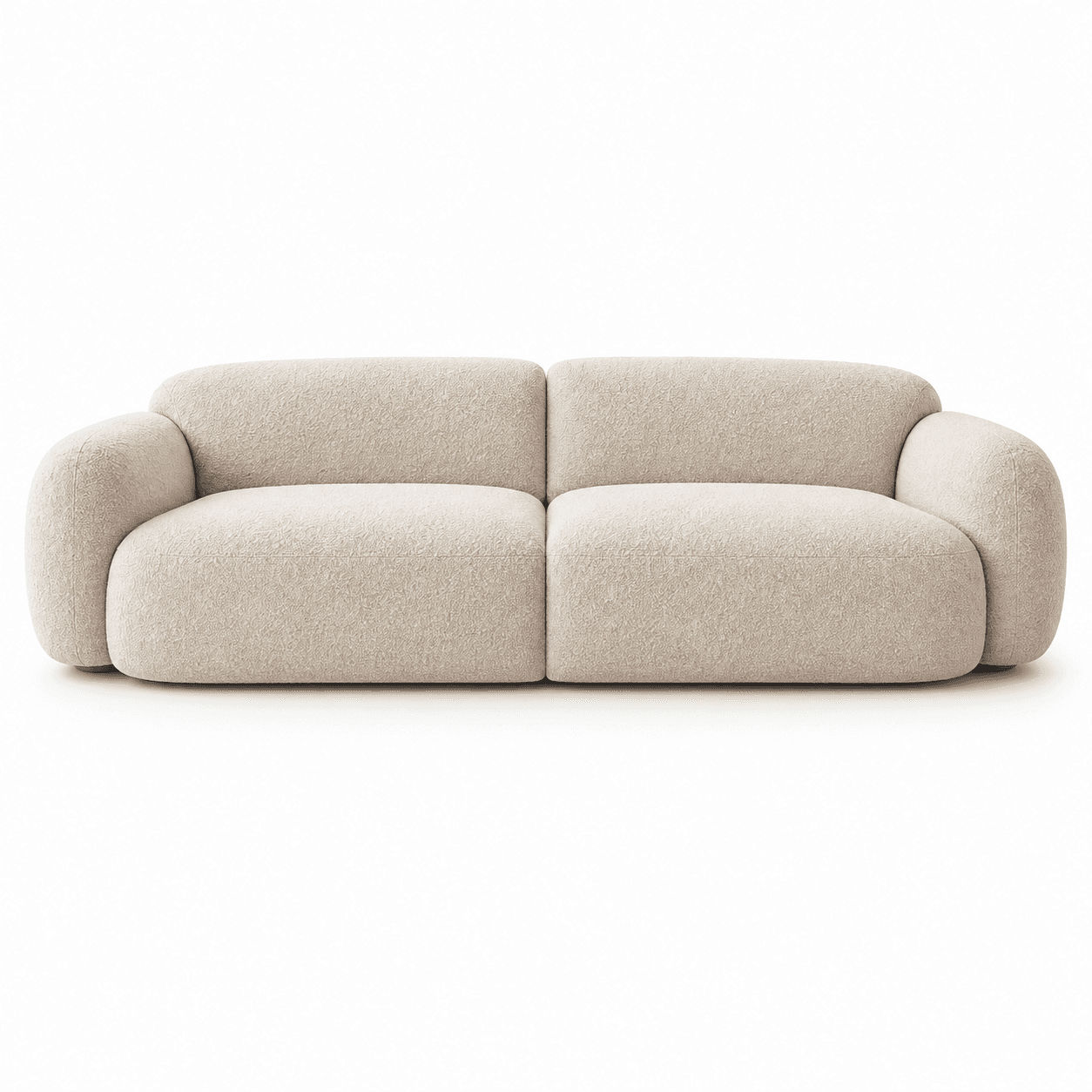 Ivory curved bouclé sofa from the example room render — AI illustration
